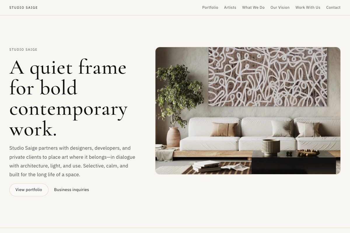 Studio Saige: Actual published client website