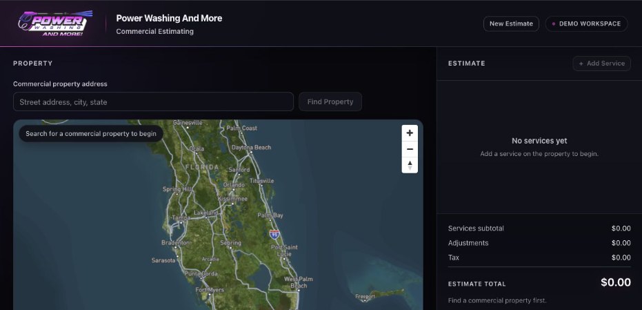 SurfaceBid: Existing estimating prototype screenshot · Demo workspace